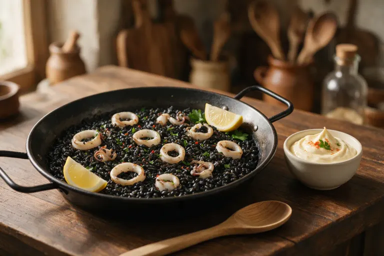 Arroz negro in a pan