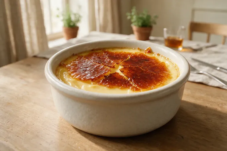 Illustration: a ramekin of custard with a cracked caramelised sugar top