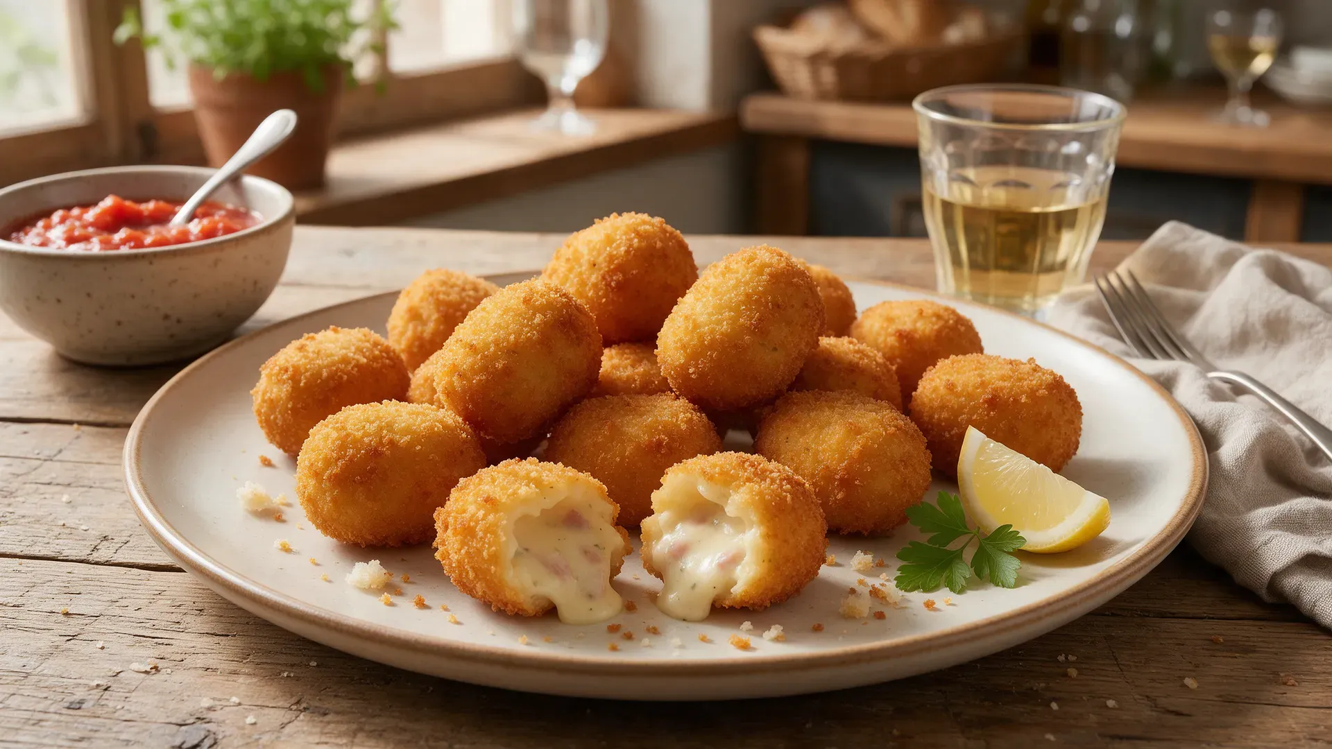 Croquetas with one cut open