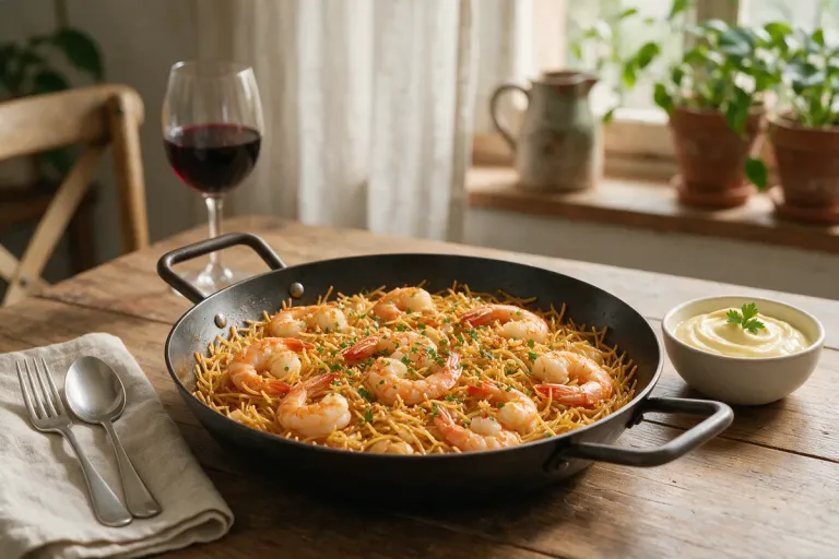 Fideuà with prawns and alioli