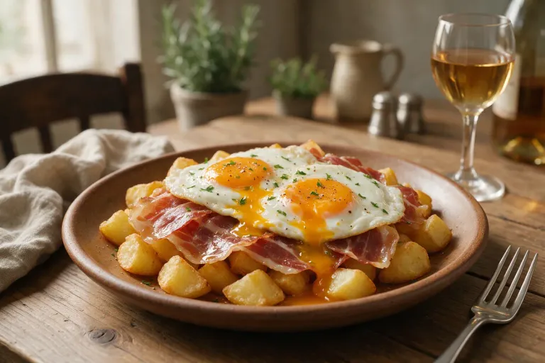 Huevos rotos with ham