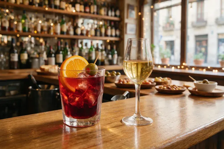 Vermouth and fino on a bar