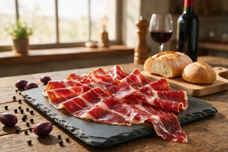 Thin slices of jamón ibérico on a plate