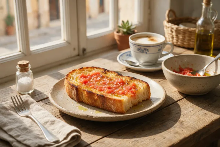 Pan con tomate and a café con leche