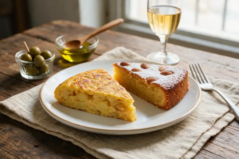 Tortilla española and tarta de Santiago