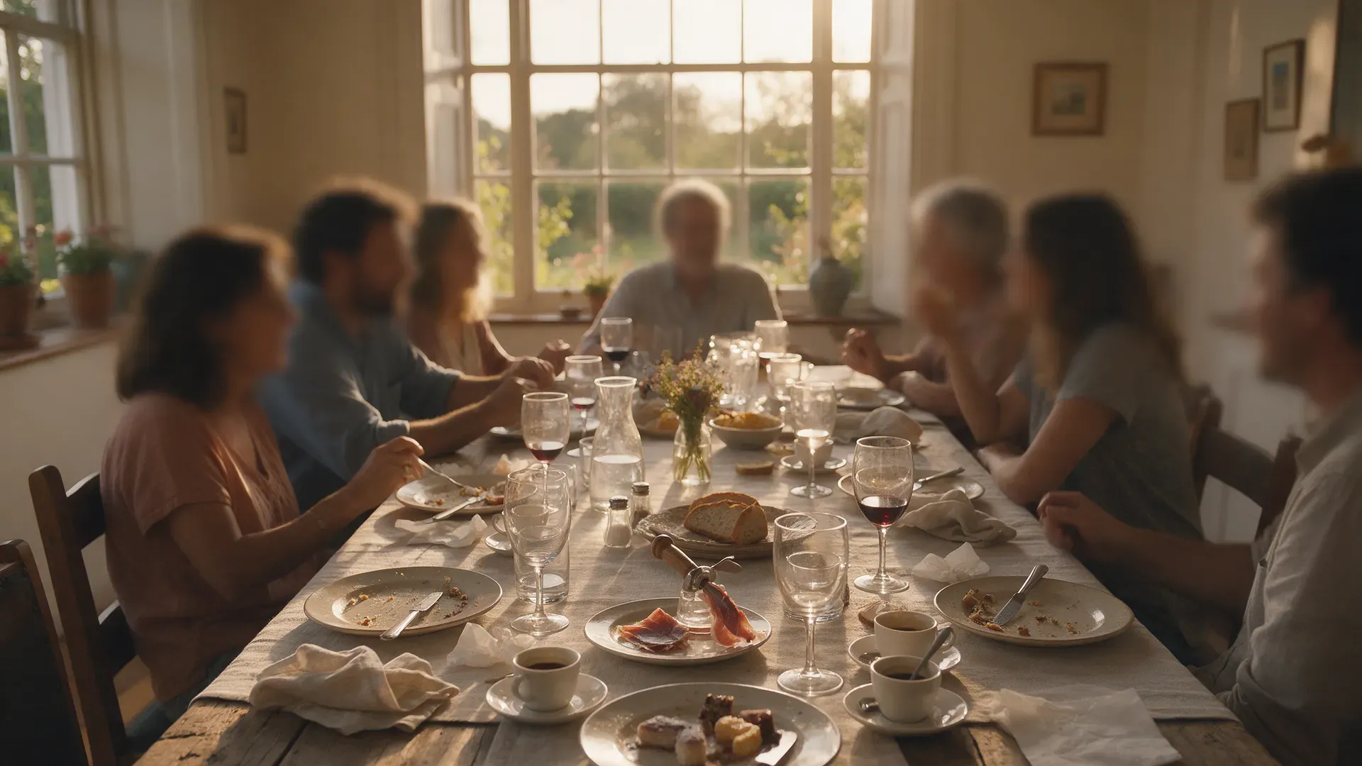 A long lunch table after the meal
