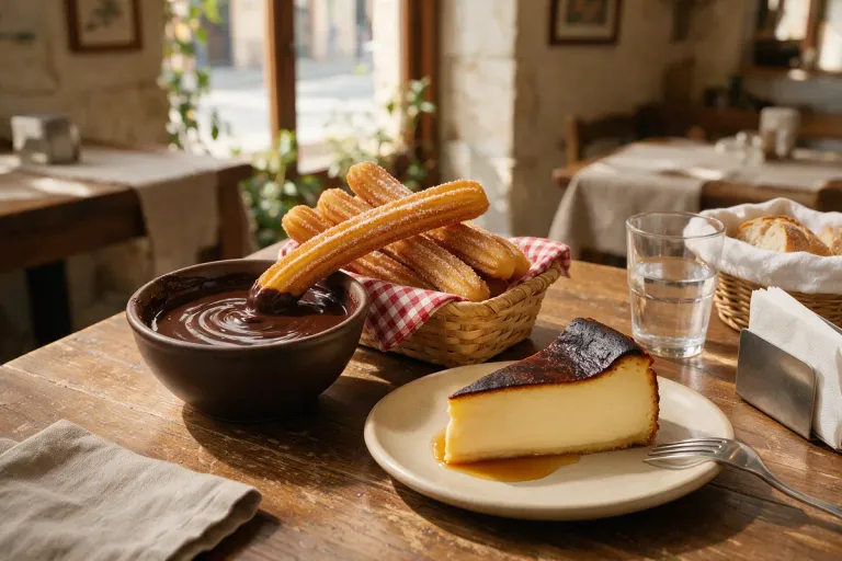 Churros and Basque cheesecake