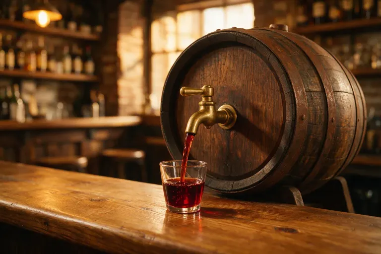Vermouth poured from a barrel tap