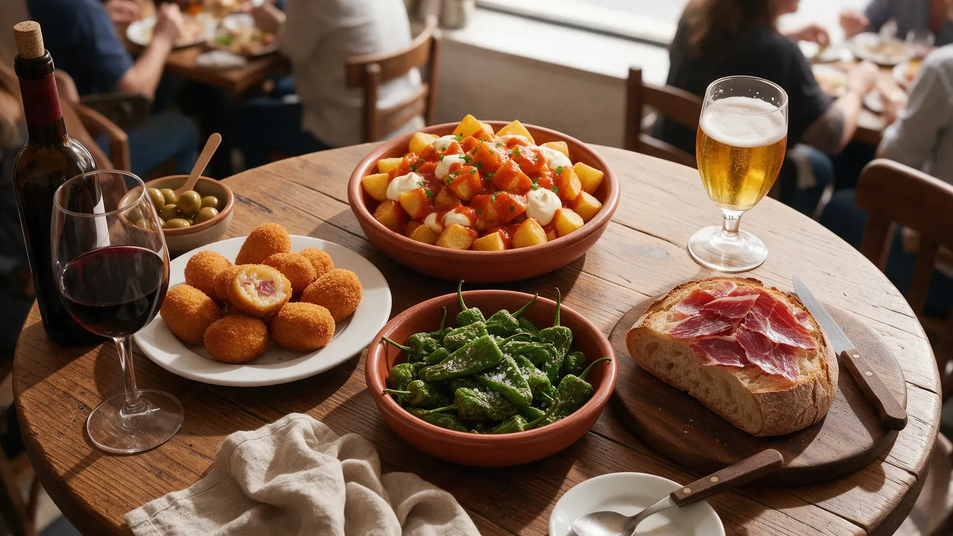 A table of shared tapas seen from above