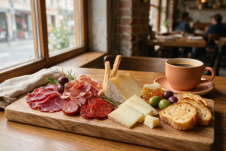 Cured meats, cheese and coffee